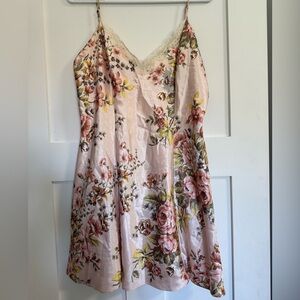 Vintage VICTORIAS SECRET Cream Pink Floral Slip Dress Lace Babydoll Cami L